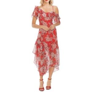 Floral Asymmetric Cold-Shoulder Dress